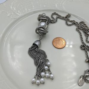 Lia Sophia Silver Tone Pearl Chain Tassel Necklace